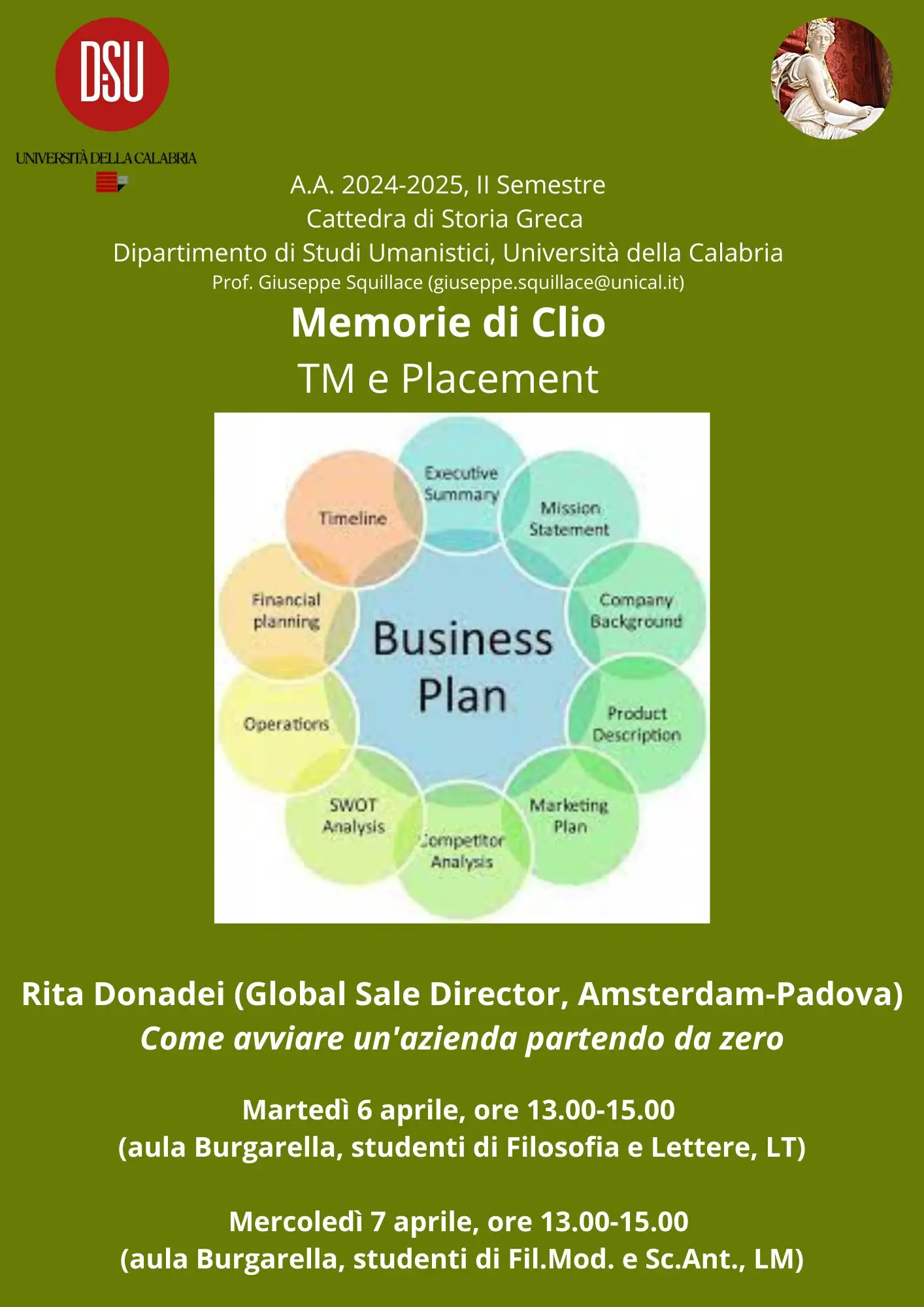 'Memorie di Clio', 2024-2025, cattedra di Storia Greca, Unical, DiSU, ultimi seminari di TM e Placement: